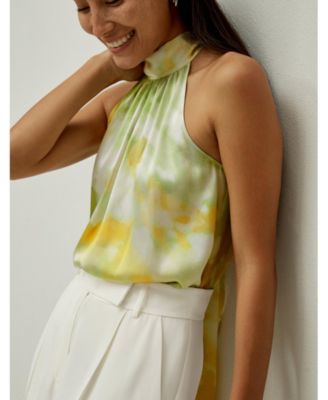 Women's Print Silk Charmeuse Halter Neck Top