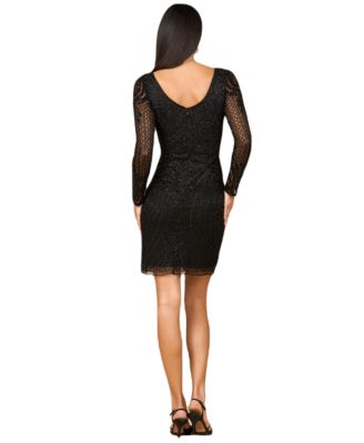 Women's Long Sleeve Cocktail Dress with Illusion Neckline