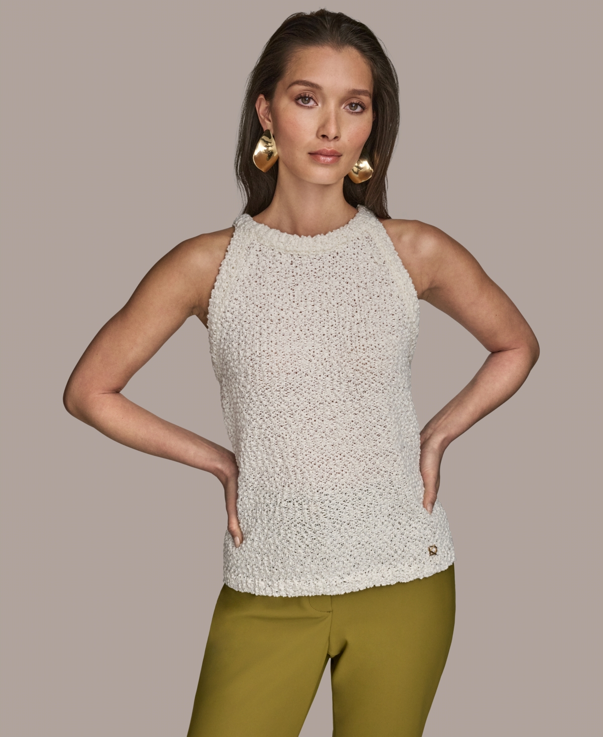 Women's Textured Knit Sleeveless Top - Cream