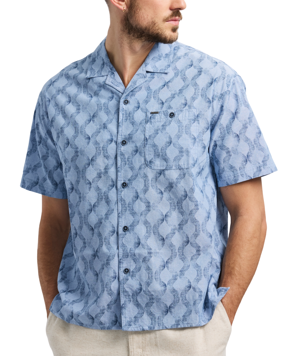 Buffalo David Bitton Men's Sonix Relaxed Fit Short Sleeve Wave Print Button-front Camp Shirt