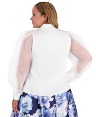 Plus Size Bow-Trim Bishop-Sleeve Blouse 