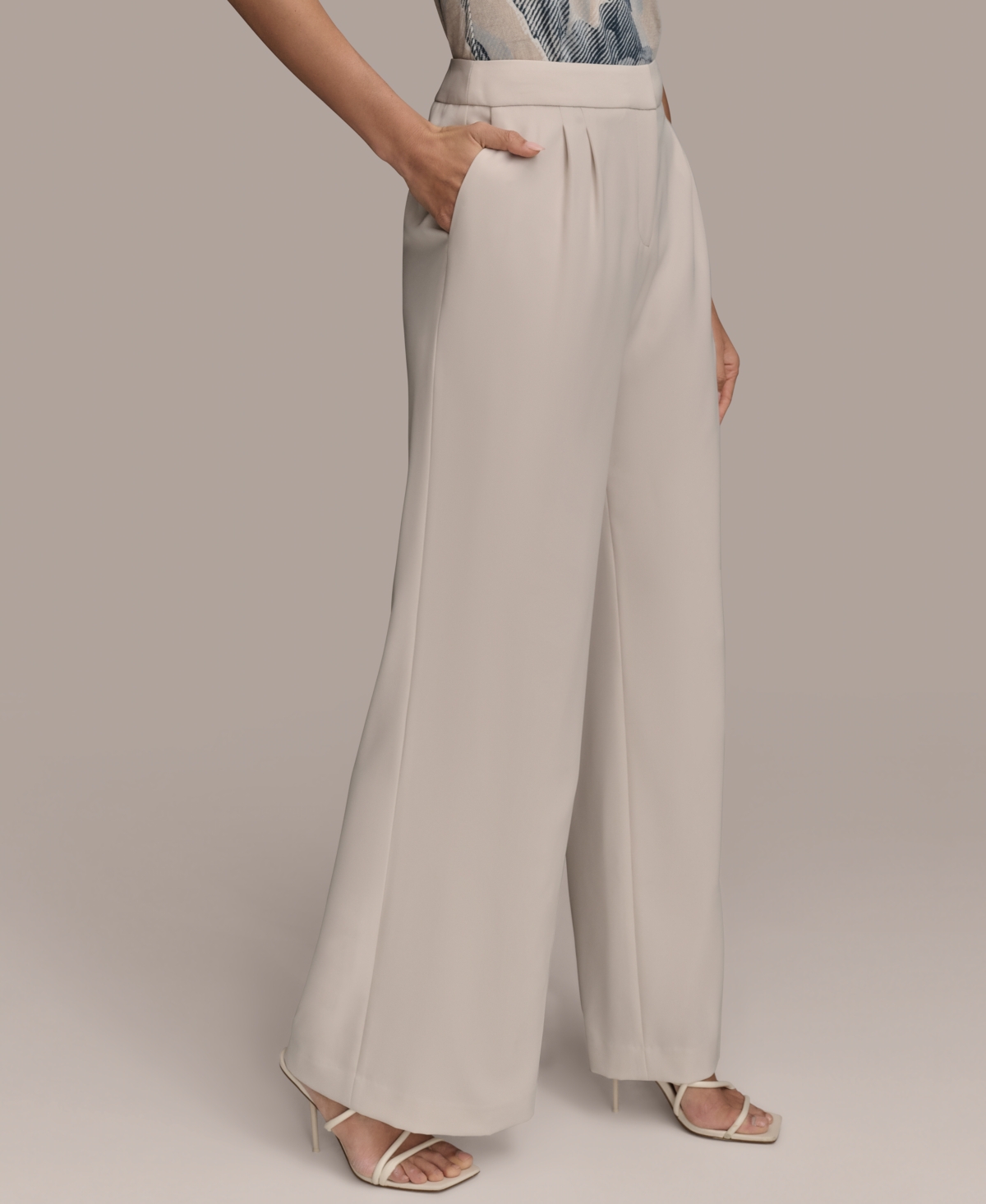 Donna Karan Women's Pleat-front Wide-leg Pants In White