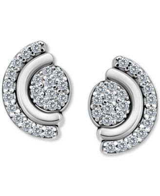 Cubic Zirconia Pav&eacute; Half Halo Stud Earrings in Sterling Silver, Exclusively at Macy's