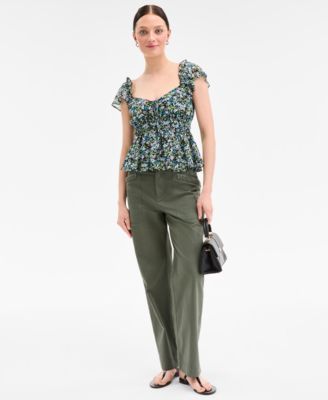 Women's Floral Flutter-Sleeve Tie Tank, Exclusively at Macy's