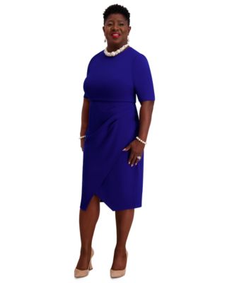 Women's Short-Sleeve Side Pleated Dress, Regular & Plus Sizes 