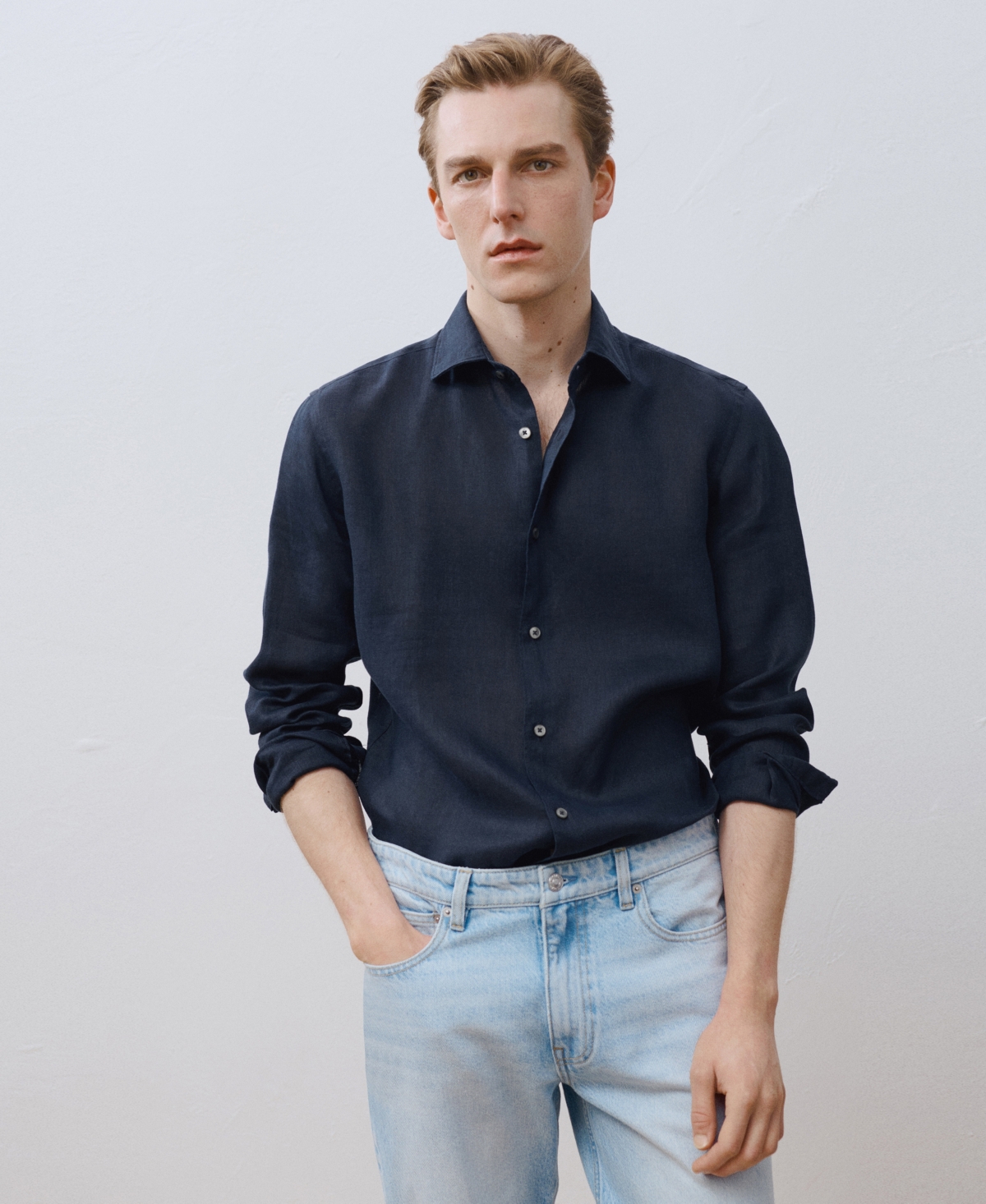 Mango Slim Fit Linen Button-up Shirt