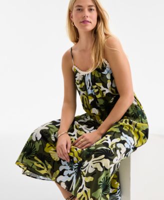 Women's Crochet Detail Midi Slip Dress, Exclusively at Macy's