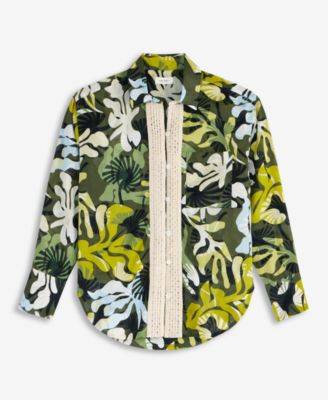 Women's Leaf-Print Crochet-Trim Shirt, Exclusively at Macy's