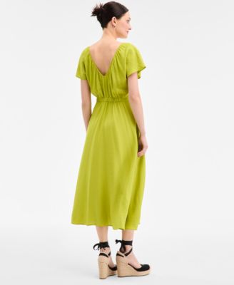 Women's Flutter-Sleeve Printed Textured Midi Dress, Exclusively at Macy's