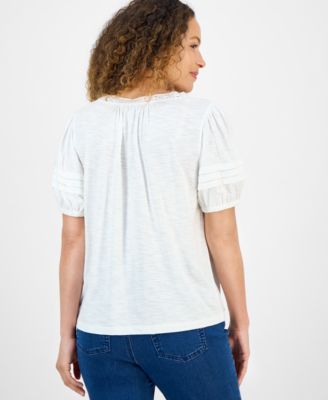 売れ筋商品|||スタイルアンドコー カットソー トップス レディース Petite Mixed Trim Top, Exclusively at Macy's Bright White Style & Co Petite Mixed Trim Top, Exclusively at Macy's - Macy's