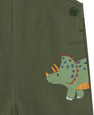 Baby Boys Cotton Striped T-Shirt & Dino Overalls Set  