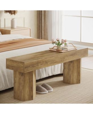 Wooden Dining Bench, 41" Farmhouse Entryway Bench for Indoor Space, Long End of Bed Seat for Dining Room, Bedroom, Entry, Mudroom