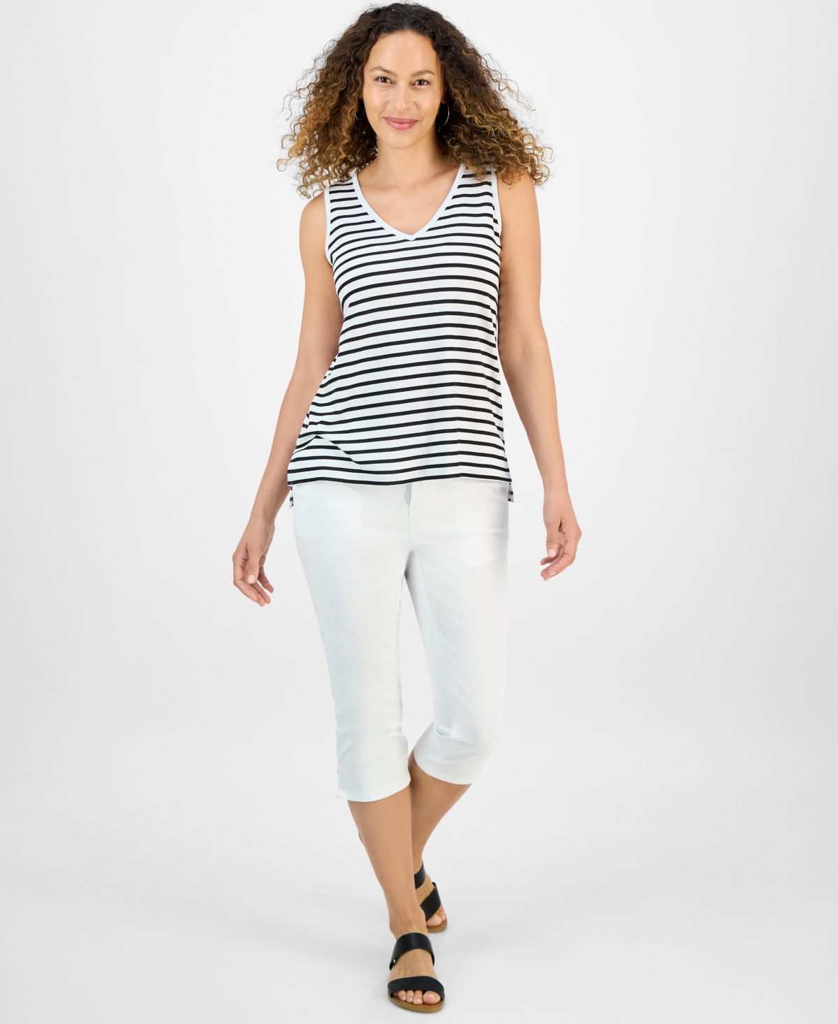 Style & Co Petite Striped Easy Fit Tank Top, Exclusively at Macy's