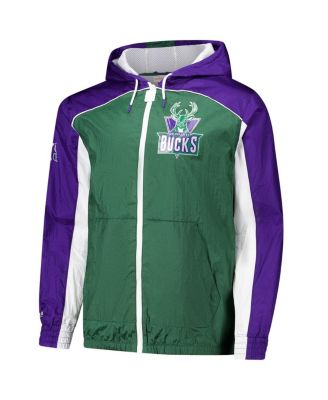 Men's Green/Purple Milwaukee Bucks Hardwood Classics Big Shot Premium Full-Zip Windbreaker Jacket