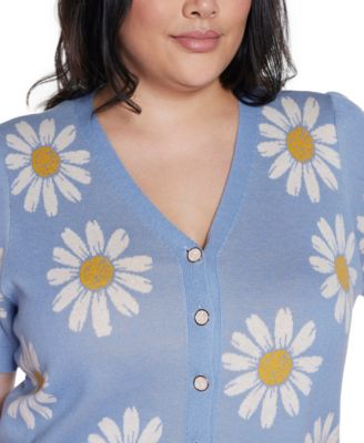 Plus Size Daisy Jacquard V-Neck Cardigan Sweater