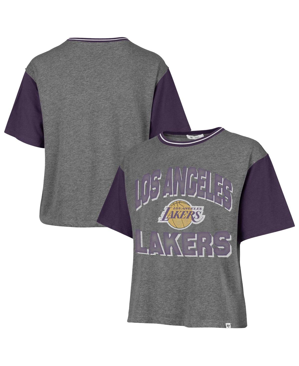 47 BRAND WOMEN'S GRAY LOS ANGELES LAKERS RISE CLUBHOUSE ZIGGY COLOR BLOCK T-SHIRT 