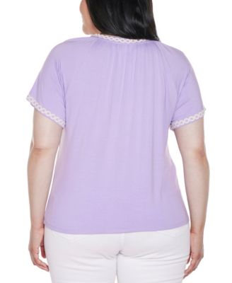 Plus Size Crochet-Trim Short Sleeve Knit Top