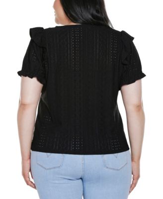 Plus Size Knit Eyelet Ruffle Sleeve Top
