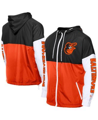 New Era - Men's Orange/Black Baltimore Orioles Color Block Full-Zip Hoodie Windbreaker Jacket