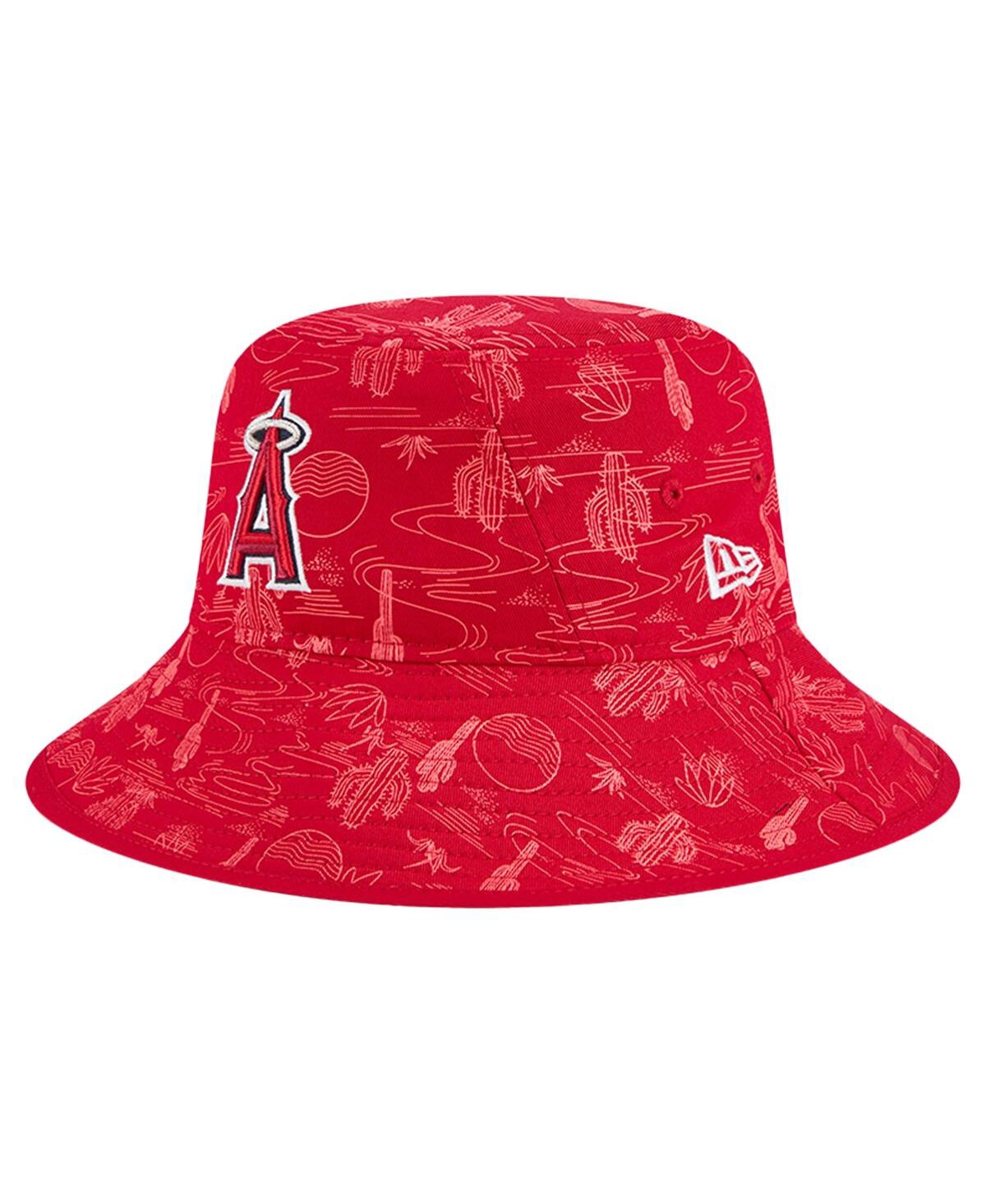 NEW ERA MEN'S RED LOS ANGELES ANGELS 2025 SPRING TRAINING ALL OVER PRINT BUCKET HAT 
