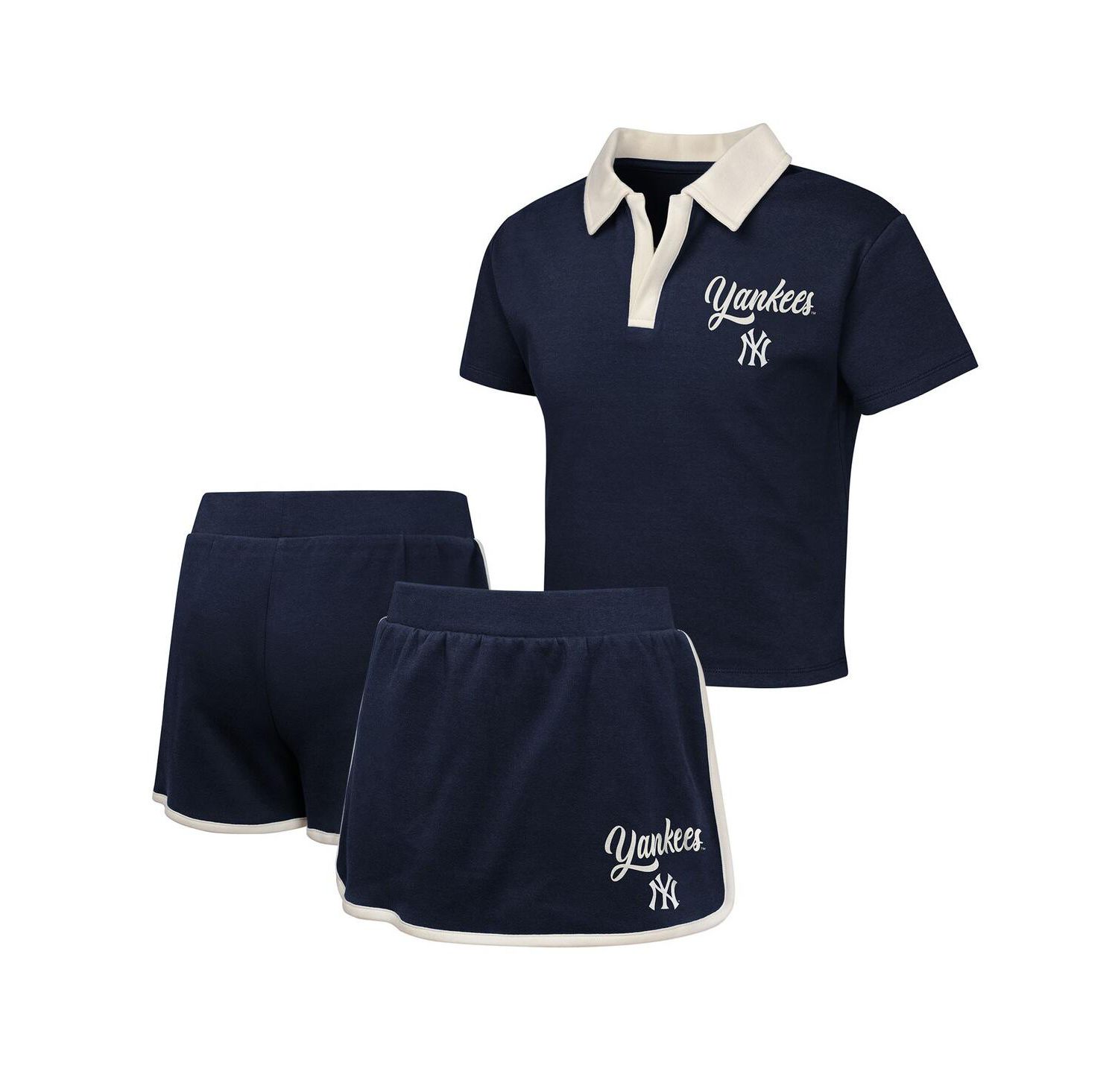 Big Girls 2-Piece Navy New York Yankees Base Trainer Johnny Polo Shirt and Skort Set