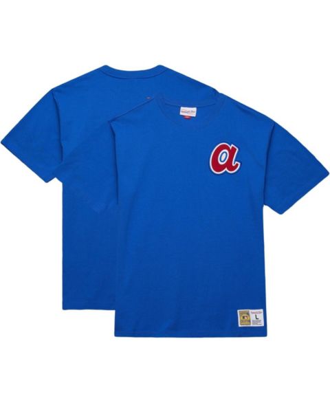 Мужская футболка Mitchell & Ness Hank Aaron Royal Atlanta Braves Legends Collection Vintage Logo