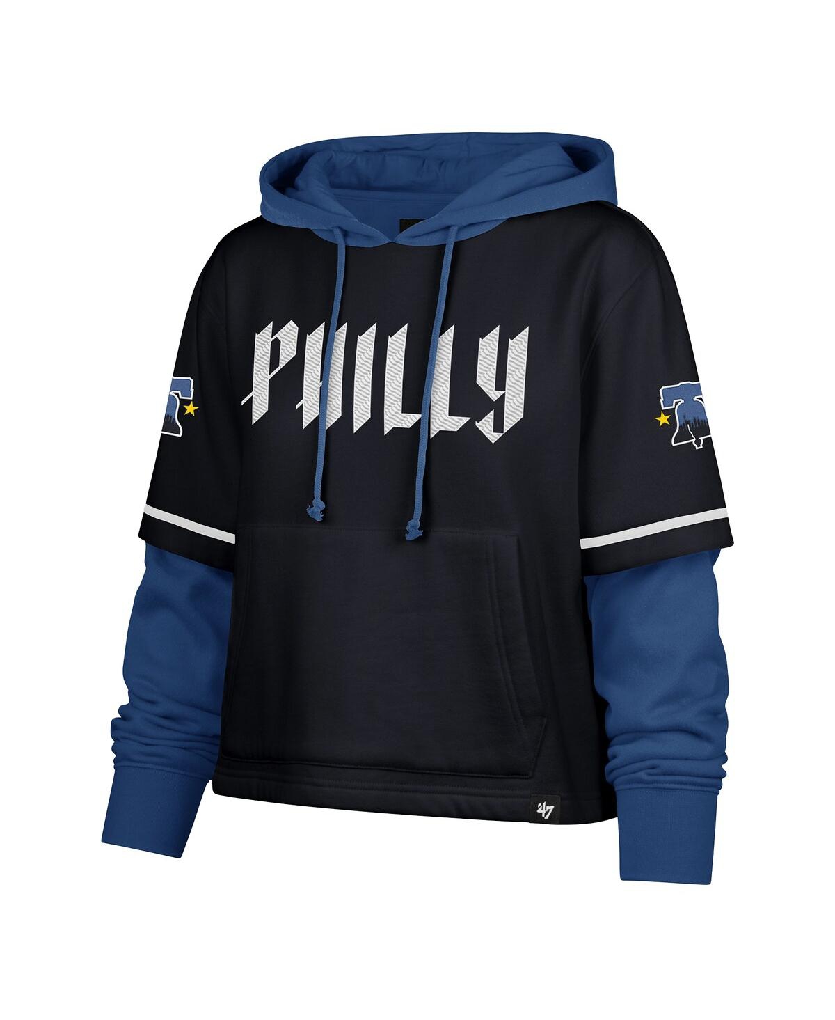 47 BRAND WOMEN'S NAVY PHILADELPHIA PHILLIES CITY CONNECT SHORTSTOP CROPPED PULLOVER HOODIE 
