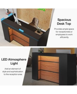 Reception Desk with LED Lights, 63-Inch Front Counter Table for Checkout, Lobby, Salon, Retail, Store, or Office Use