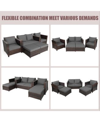 5PCS Outdoor Patio Rattan Conversation Sofa Furniture Set w/ Grey Cushions