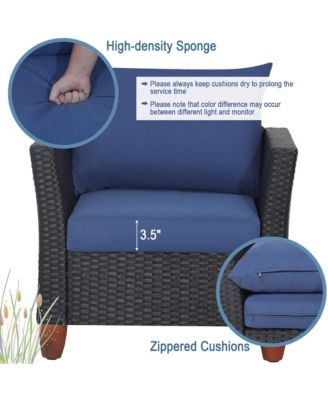 3PCS Patio Rattan Conversation Furniture Set Yard Outdoor w/ Navy Cushions