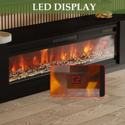 46 Inch black Crystal Electric Fireplace with Black TV Stand, 12 Color Flame, 5 Brightness Levels