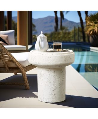 Off White MgO Round 18.5-Inch Tall Side Table, Indoor and Outdoor