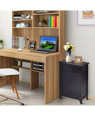 2 PCS 3 Drawers Nightstands End Table Storage Wood Side Bedside