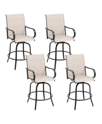 Outdoor Swivel Bar Stool Set of 4 w/Breathable Fabric and Heavy Duty Metal Frame