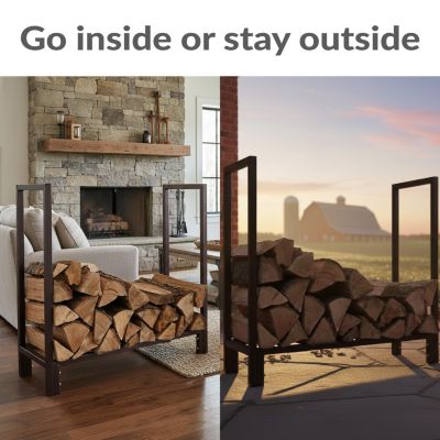 Indoor/Outdoor Steel Fire Pit or Fireplace Firewood Log Rack Holder with Hooks - 30"