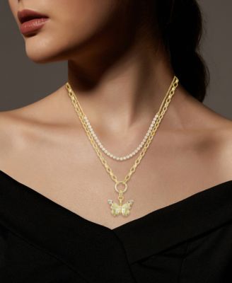 Cubic Zirconia Tennis Butterfly Layered Necklace Set