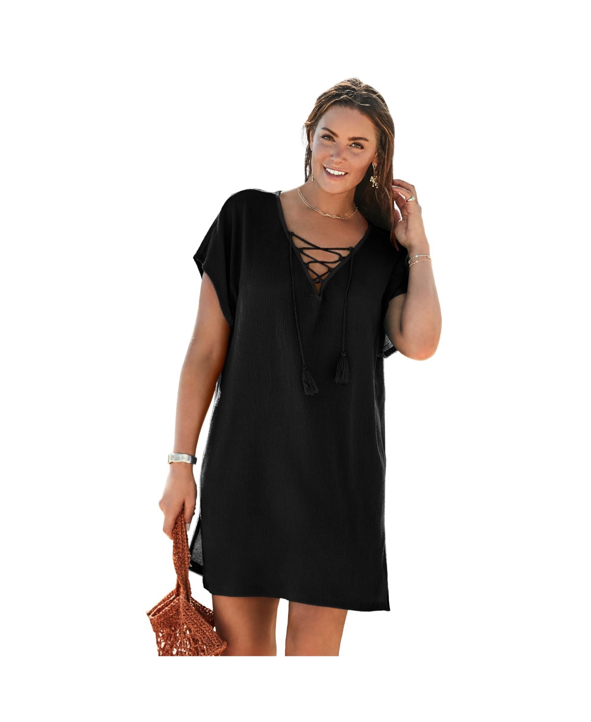 Swimsuits for All Women's Esme Lace Up Cover Up Dress - Black