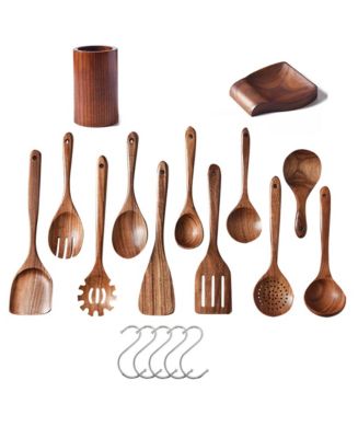 SUGIFT 13-Piece Wooden Spoons for Cooking, Wooden Spatula Set with Holder, Spoon Rest & Hooks - Macy's 