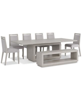 Tivie 8-Pc. Dining Set (Rectangular Table, 6 Wood Dining Chairs & Bench)