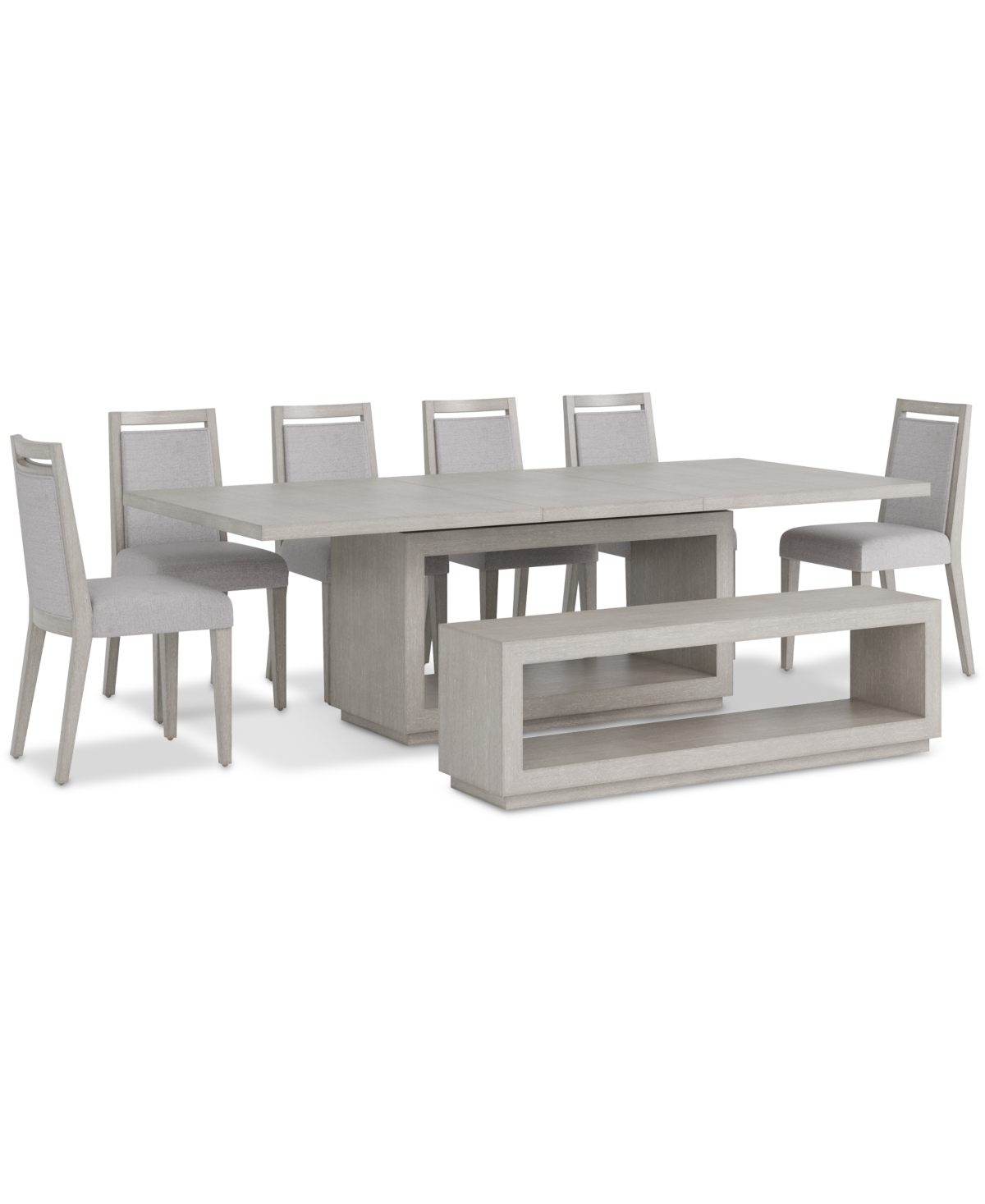 Macy's Tivie 8-pc. Dining Set (rectangular Table, 6 Wood Dining Chairs & Bench) In Gray