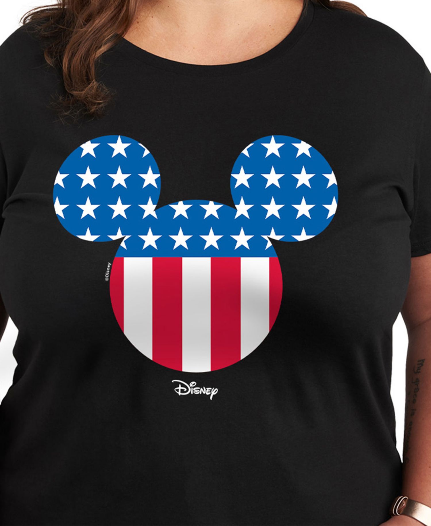 Plus Size Disney Mickey Flag Head Graphic T-Shirt