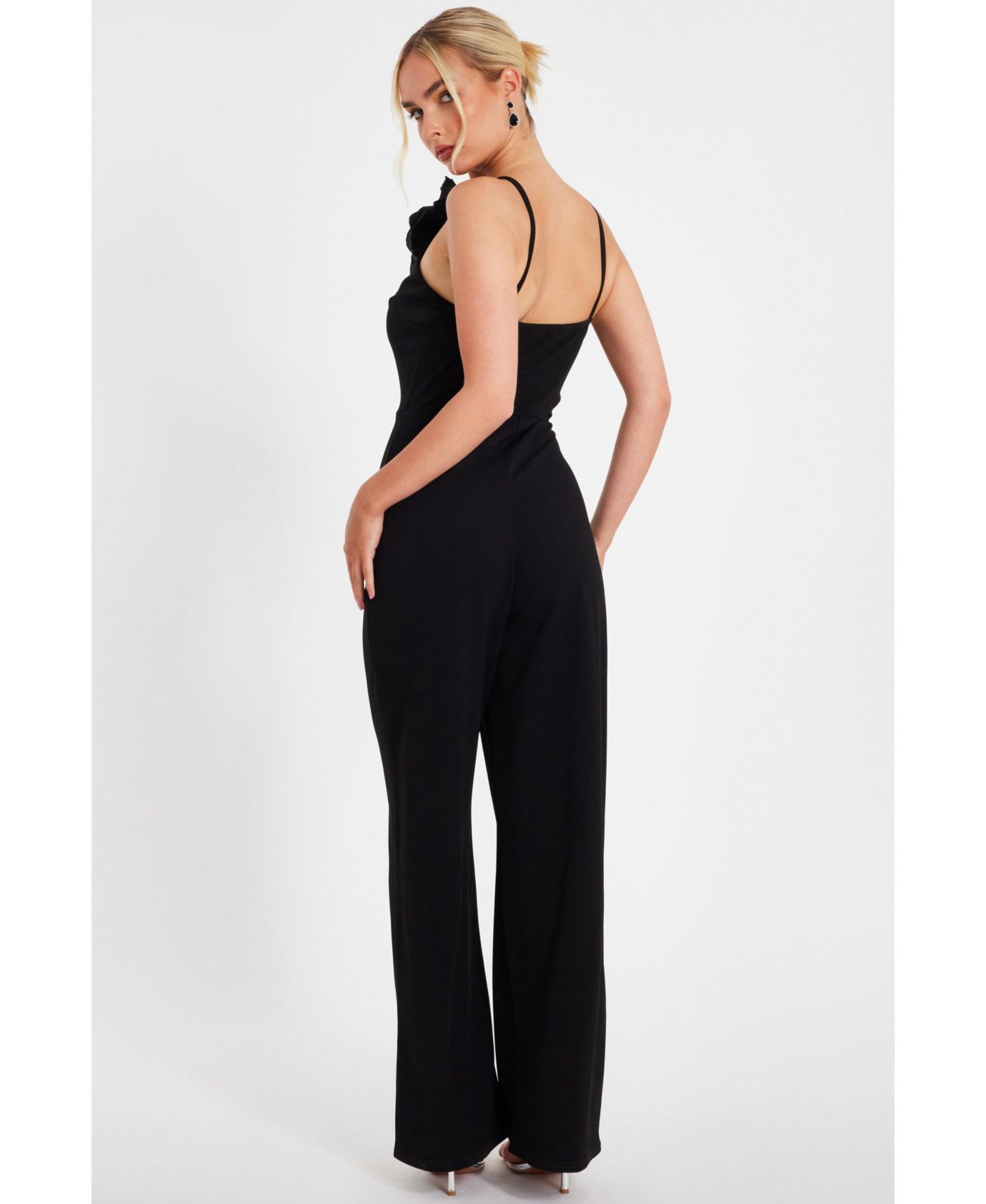 Женский комбинезон QUIZ Scuba Crepe Halter Neck Jumpsuit, цвет: Чёрный — фото 4