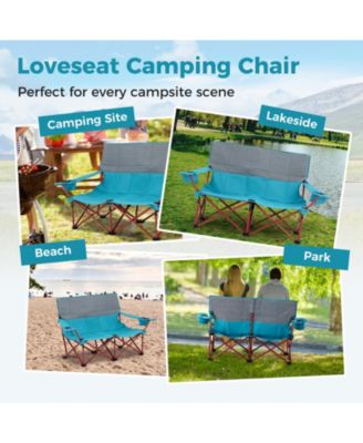 Oversized Camping Chair Folding Loveseat Camping Couch with Cup Holders & Thick Padding