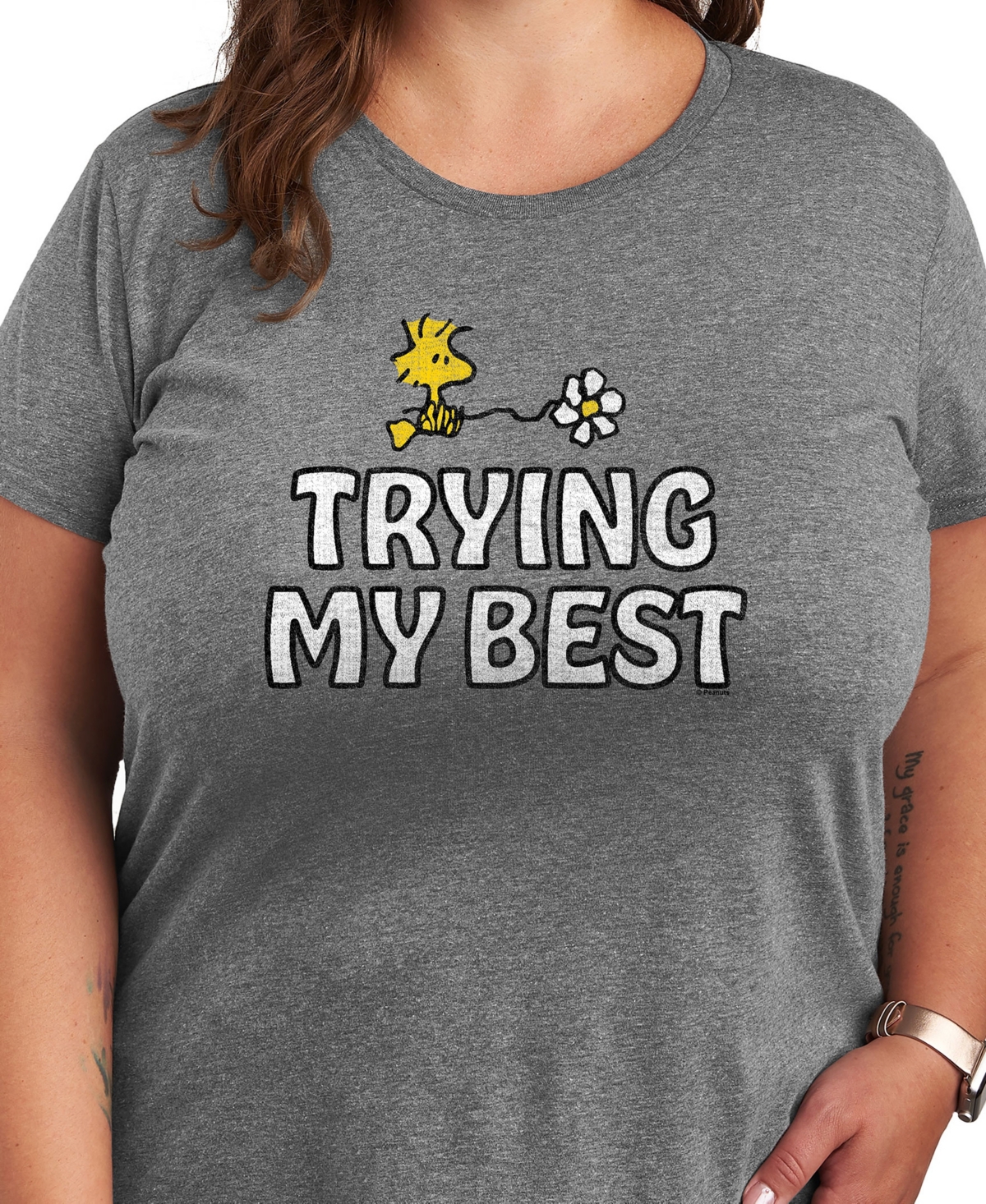 Hybrid Apparel Plus Size Peanuts Trying My Best Woodstock Graphic T-shirt
