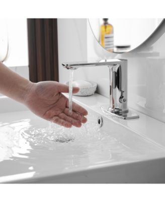 Automatic Sensor Touchless Single Hole Bathroom Sink Faucet With Temperature Mixing Valve In Polished Chrome