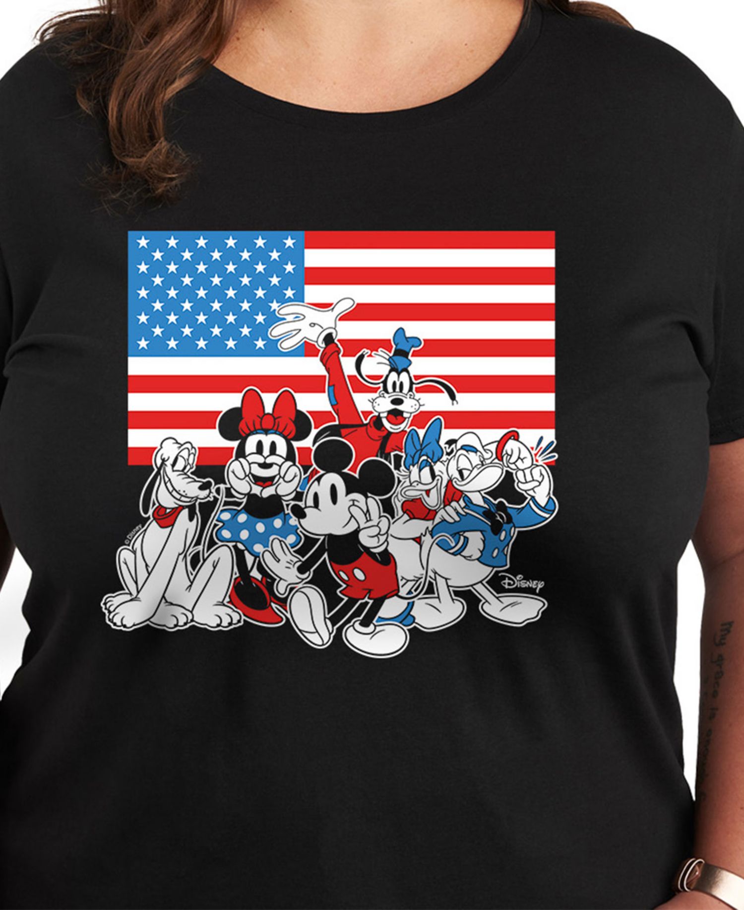 Plus Size Disney Mickey and Gang American Flag Graphic T-Shirt