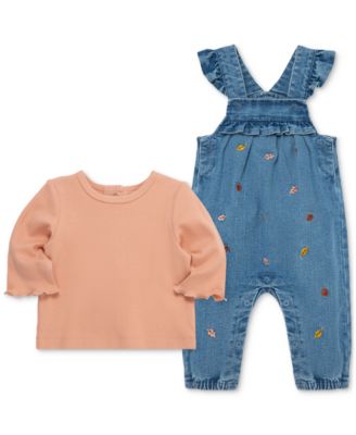 Baby Girls Leaves Woven Denim Overall & Top Set