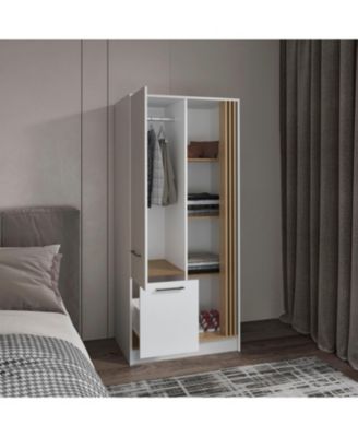 70.8" MDF White/Natural Oak 1-Door 1-Drawer 4-Shelf Storage Armoire