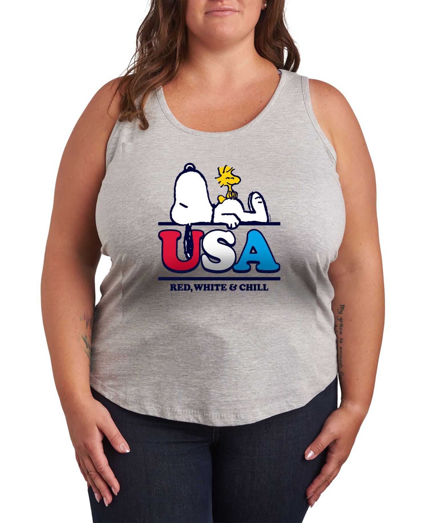 Plus Size Peanuts Snoopy USA Graphic Crew Neck Tank T-Shirt