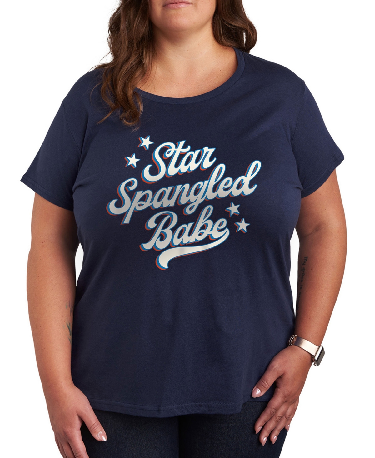 Hybrid Apparel Plus Size Star Spangled Babe Graphic Crew Neck T-shirt In Blue